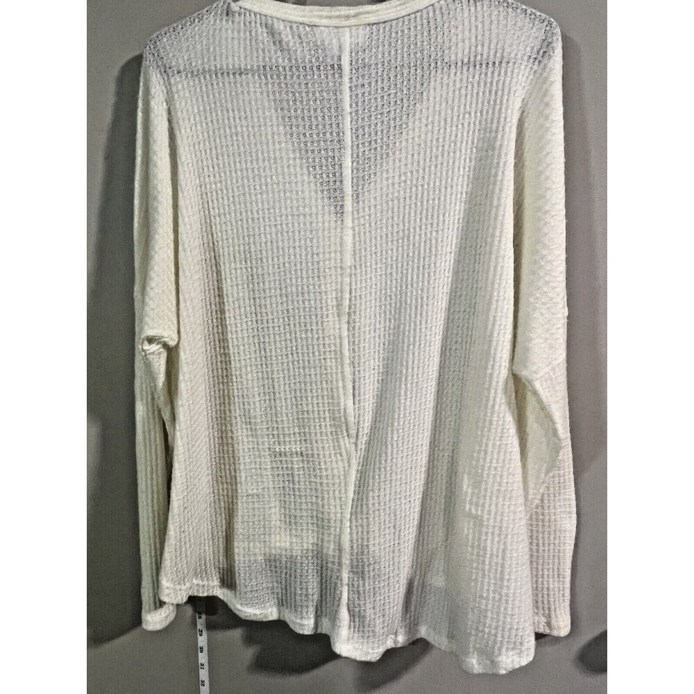 Just Be Womens Cream Color Long Sleeve V Neck Top Shirt XL SHEER - Picture 2 of 3